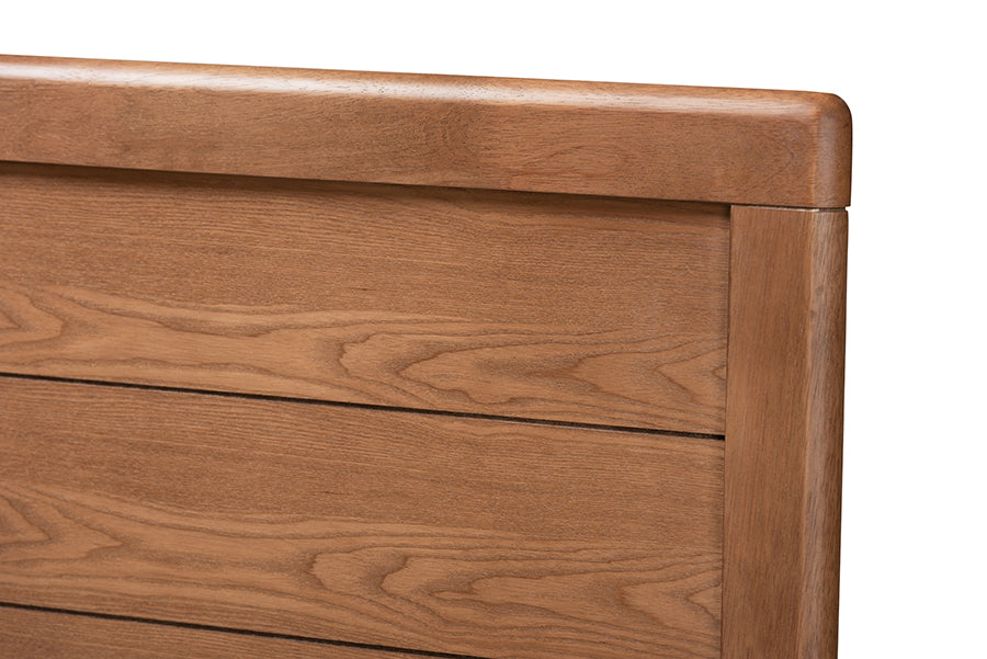 Baxton Studio Alba Modern Transitional Ash Walnut Brown Finished Wood Full Size 4-Drawer Platform Storage Bed with Built-In Shelves
