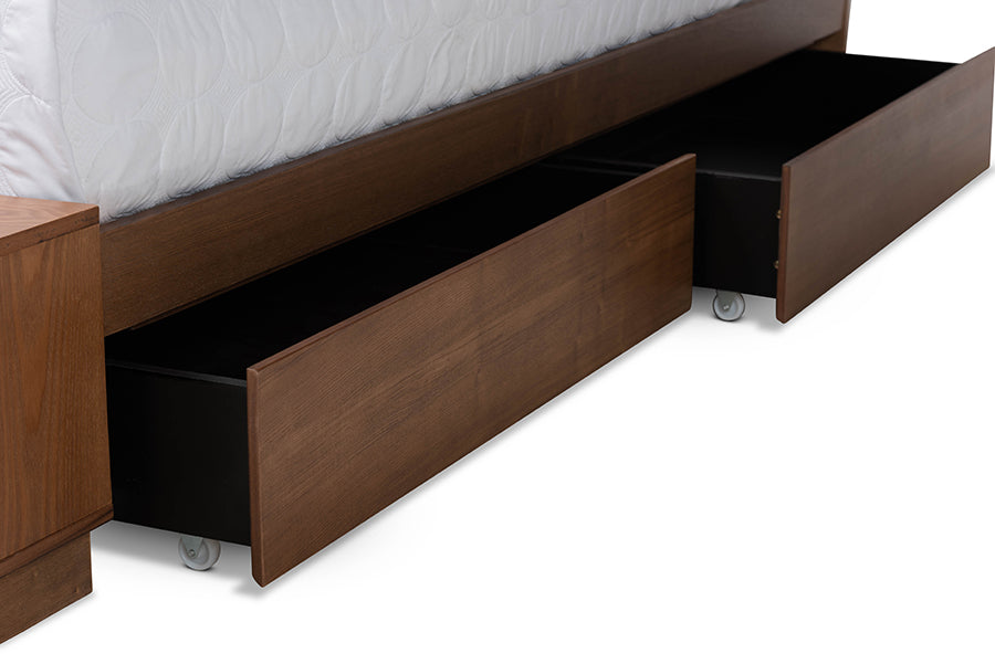 Baxton Studio Alba Modern Transitional Ash Walnut Brown Finished Wood Full Size 4-Drawer Platform Storage Bed with Built-In Shelves