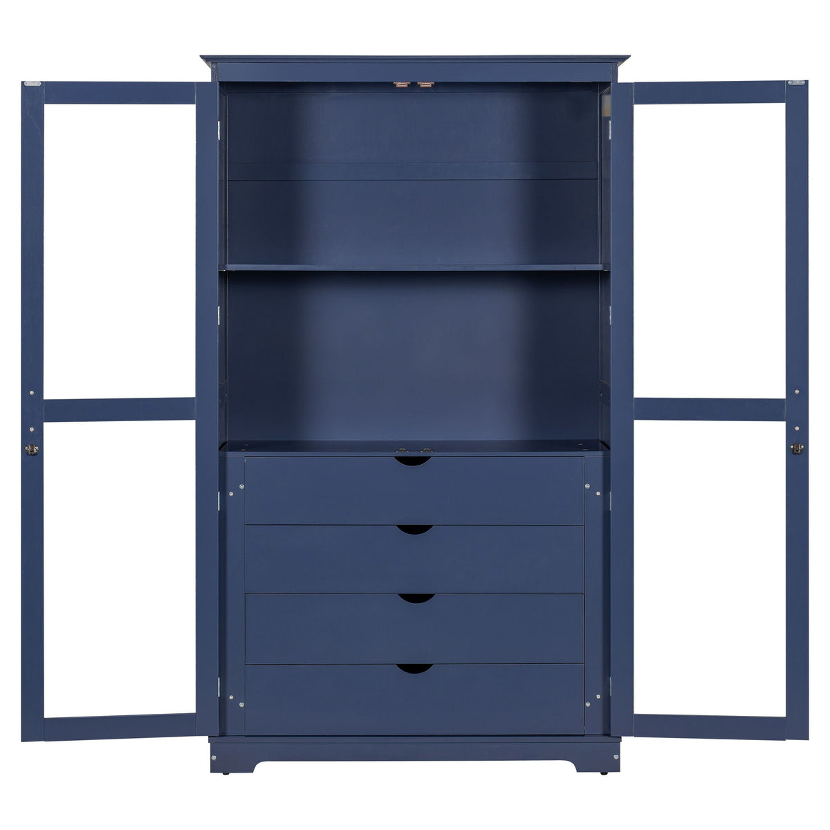 Kitchen Pantry, Freestanding Kitchen Storage Cabinet Display Cabinet With Glass Doors And 4 Built In Drawers For Living Room, Home Office - Blue