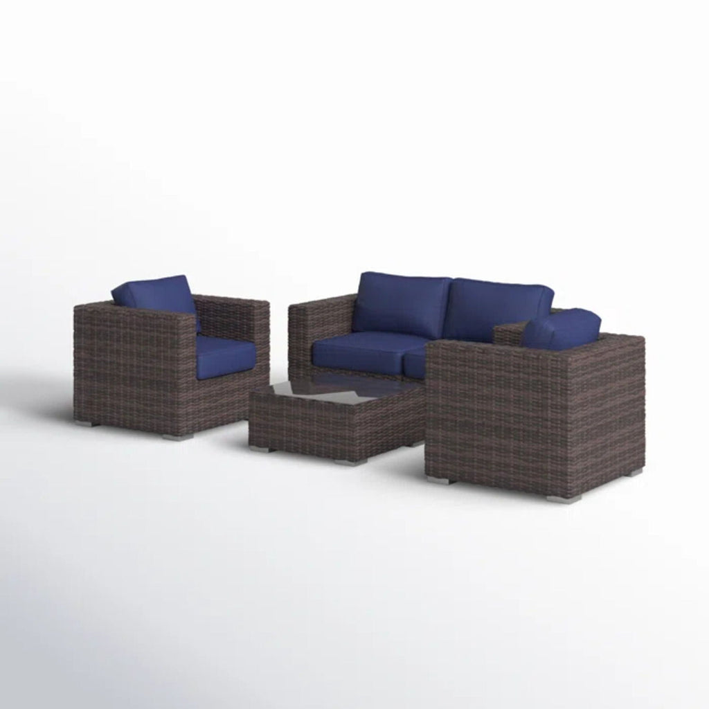 Wicker Seating Group Set With Table And Cushions