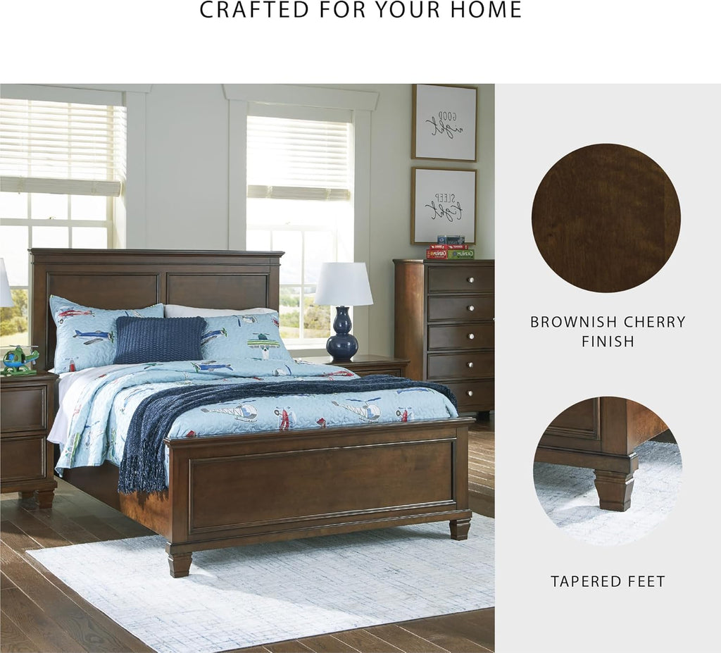 Signature Design by Ashley Danabrin Traditional Queen Panel Bed with Tapered Feet, Foundation or Box Spring Needed, Dark Brown
