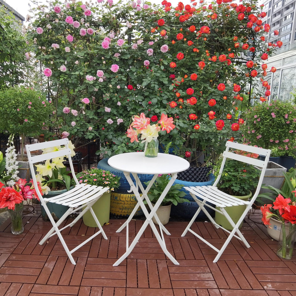 3 Piece Patio Bistro Set Of Foldable Round Table And Chairs