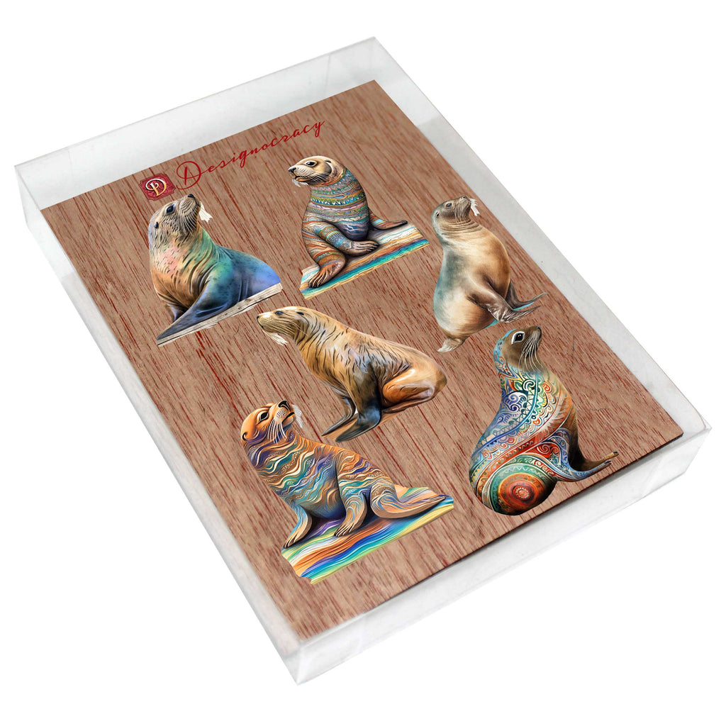 Coastal Sea Lions Decorative Eco Wood Magnets Set of 6 by G. Debrekht - Wildlife Decor - 8090112G-S6