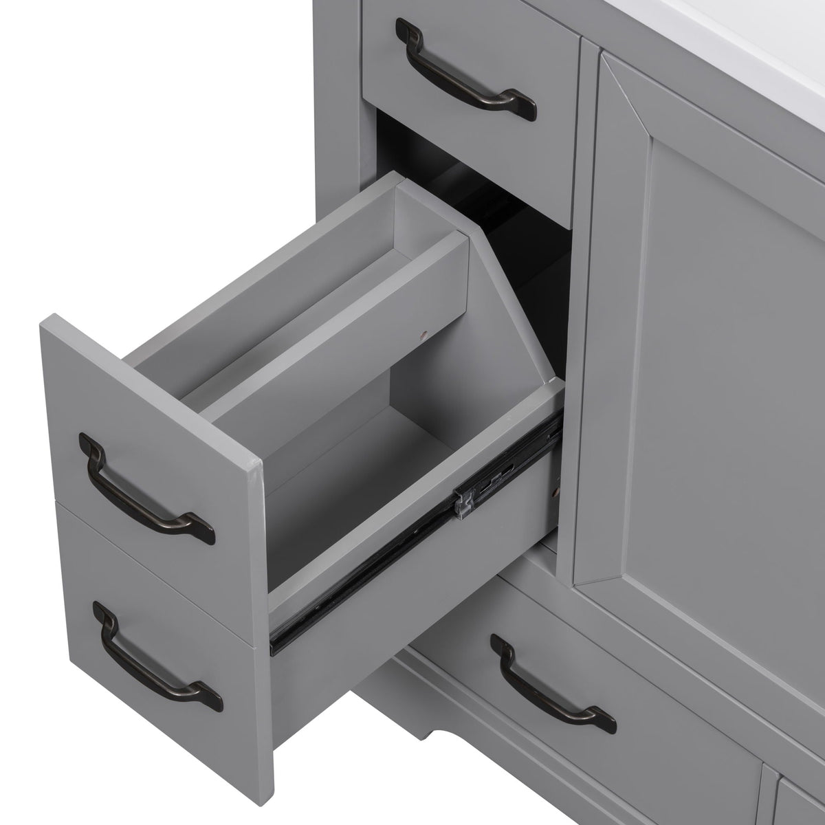 36" Bathroom Vanity Without Sink, Cabinet Base Only, 6 Drawers, Multi Functional Drawer Divider, Adjustable Shelf - Gray