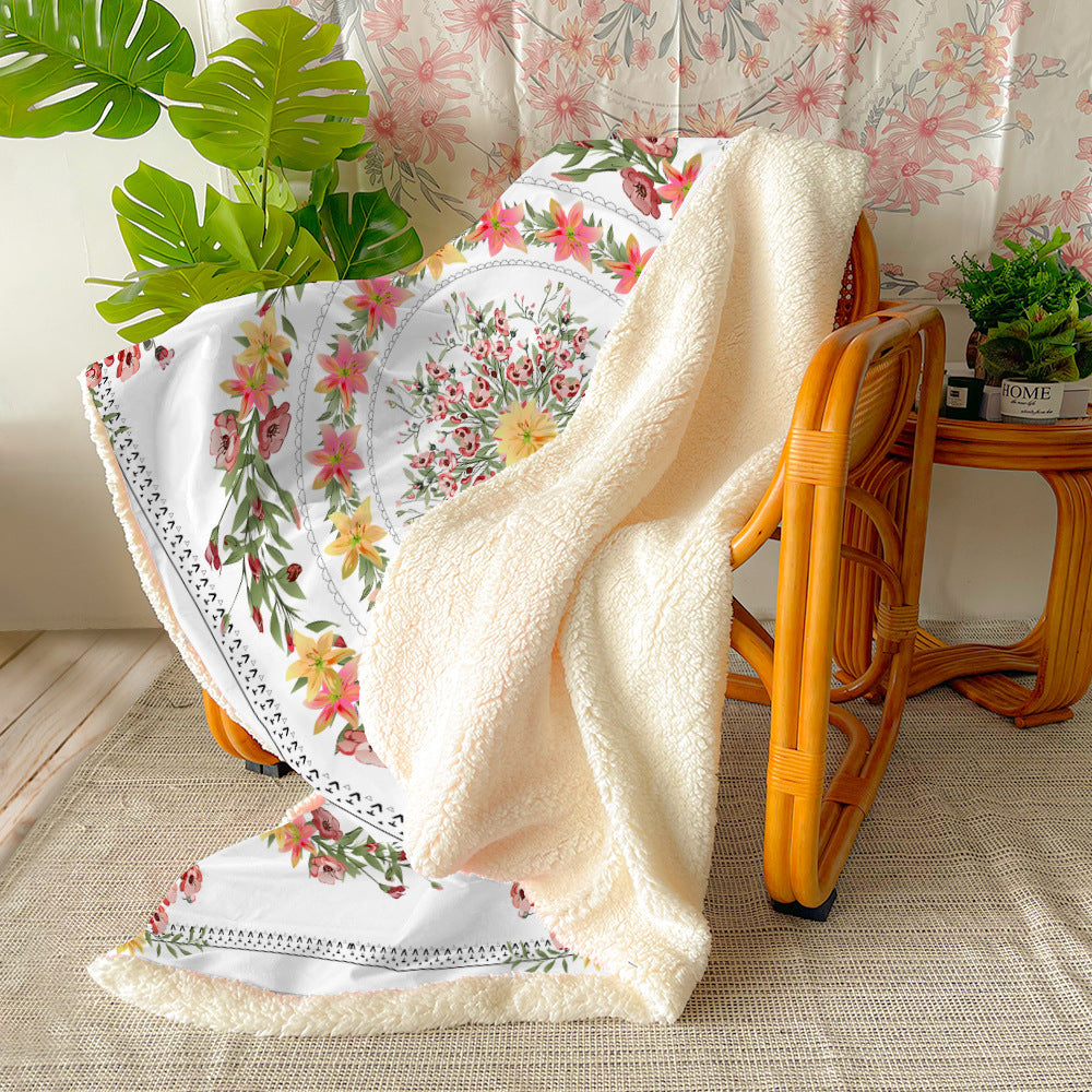 Chinese Floral Flannel Blanket – Soft Printed Throw in Multiple Sizes