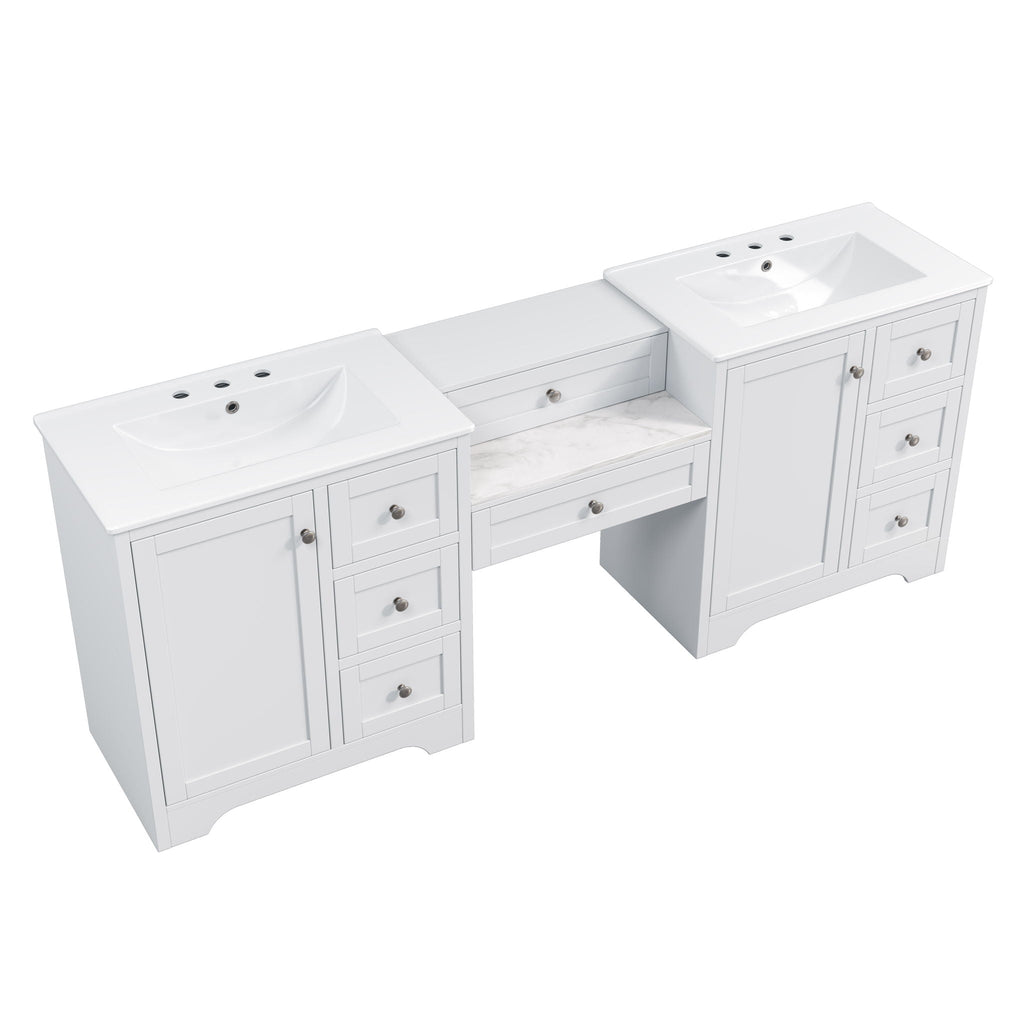 Double Sink Bathroom Vanity With Countertop, 2 Ceramic Sinks, 6 Drawers