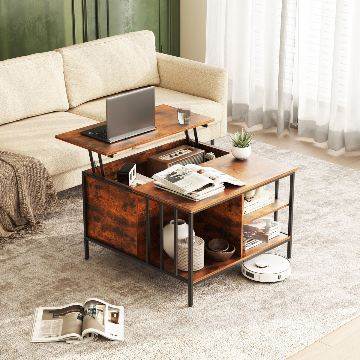Lift Top Coffee Table With Storage Adjustable Height - Black
