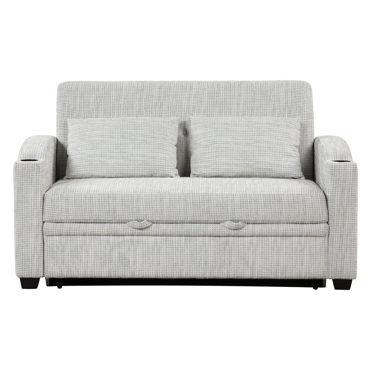 Pull Out Loveseat Sofa With Adjsutable Backrest, 2 Pillows, Cup Holders, USB Ports For Living Room