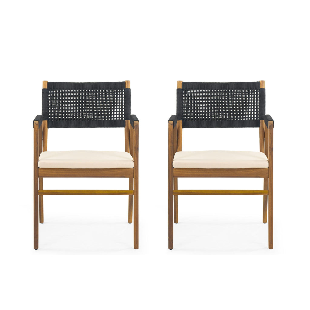 Outdoor Acacia Wood Dining Armchair With Cushion (Set of 2)