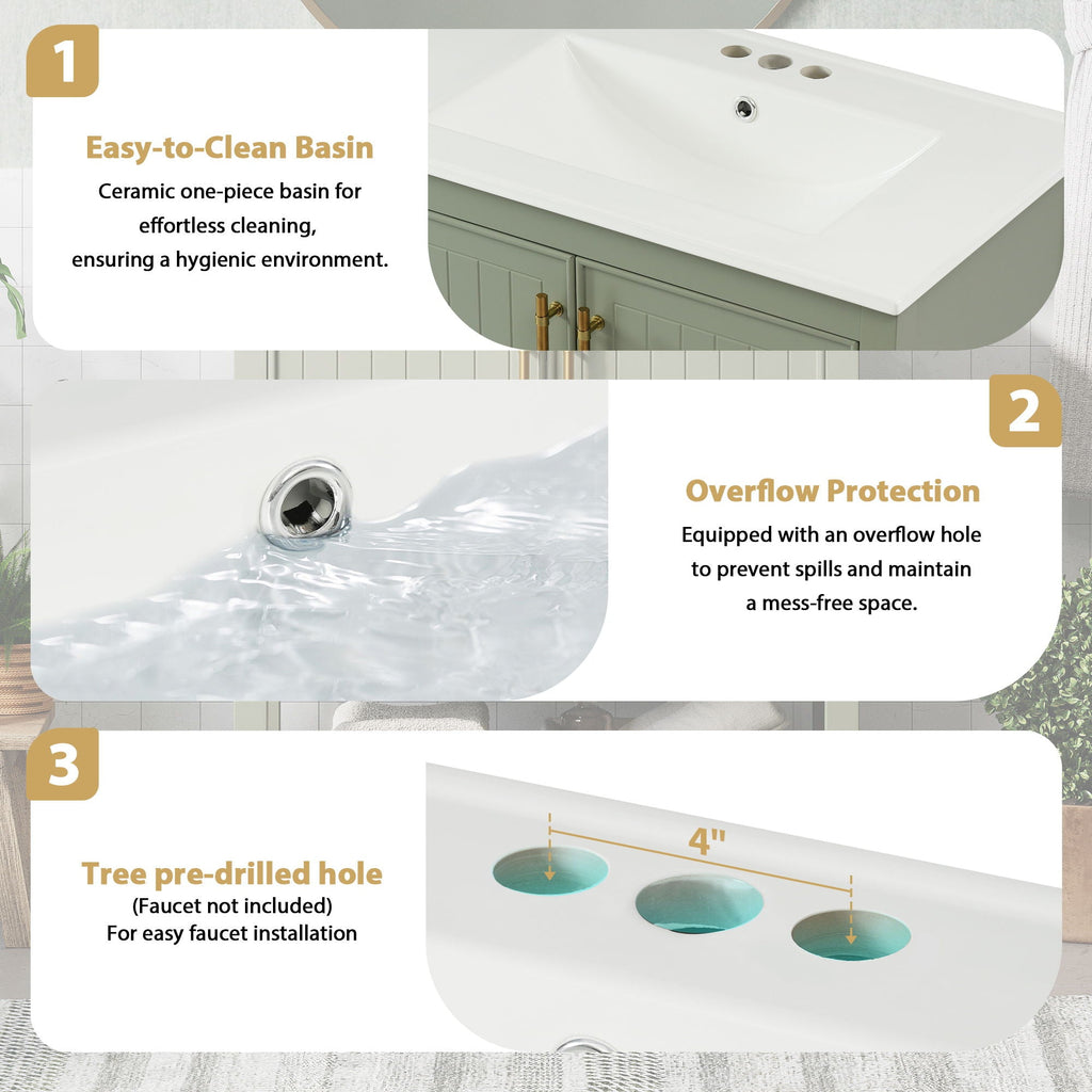 Elegant Bathroom Vanity With Ceramic Sink And Versatile Storage