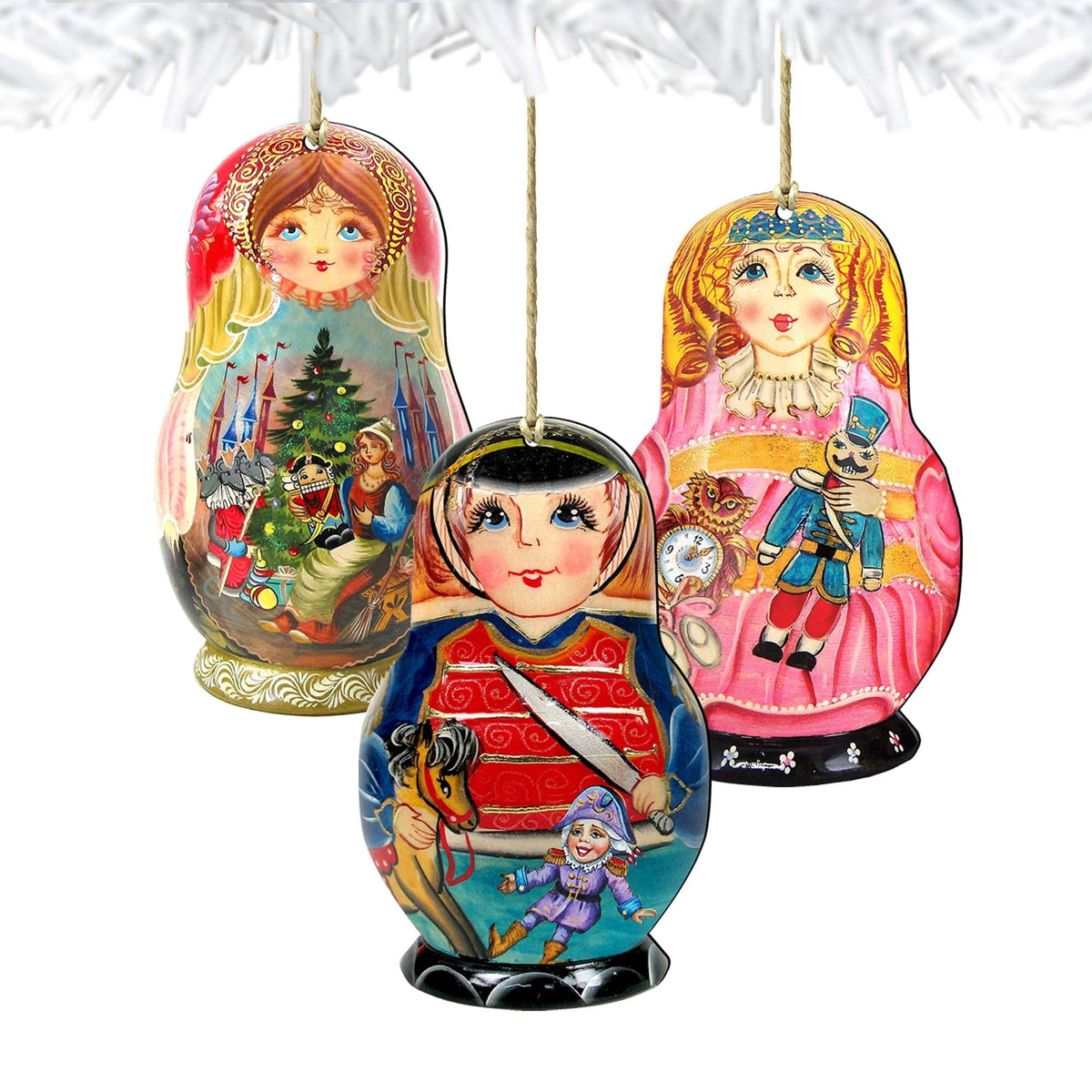 Nutcracker Doll Wooden Ornaments Set of 3 by G. DeBrekht - Christmas Decor - 8100106S3