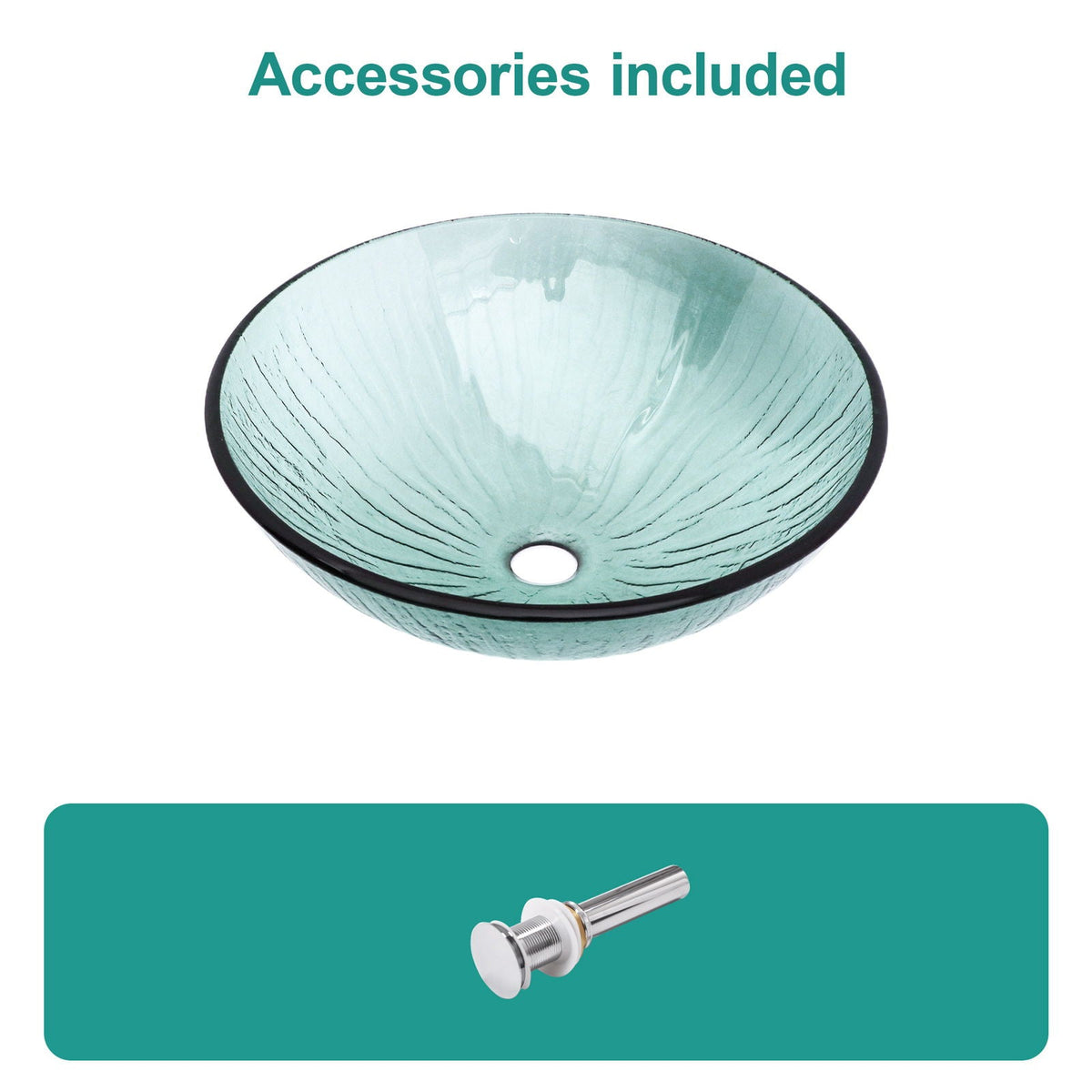 Vessel Sink With Trim, Round Bowl, Pop Up Drain (No Faucet) - Green