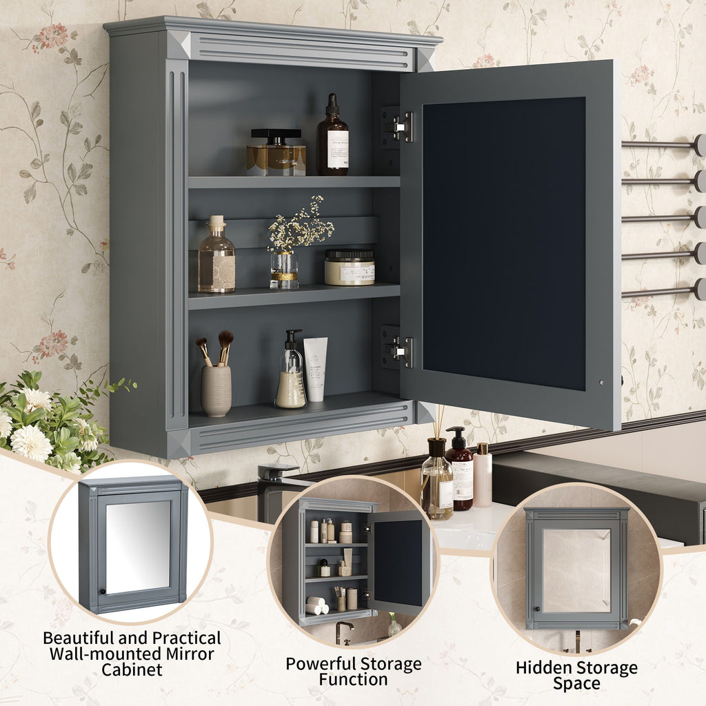 Wall Mounted Bathroom Storage Cabinet With Mirror, Medicine Cabinet With Height Adjustable Shelf
