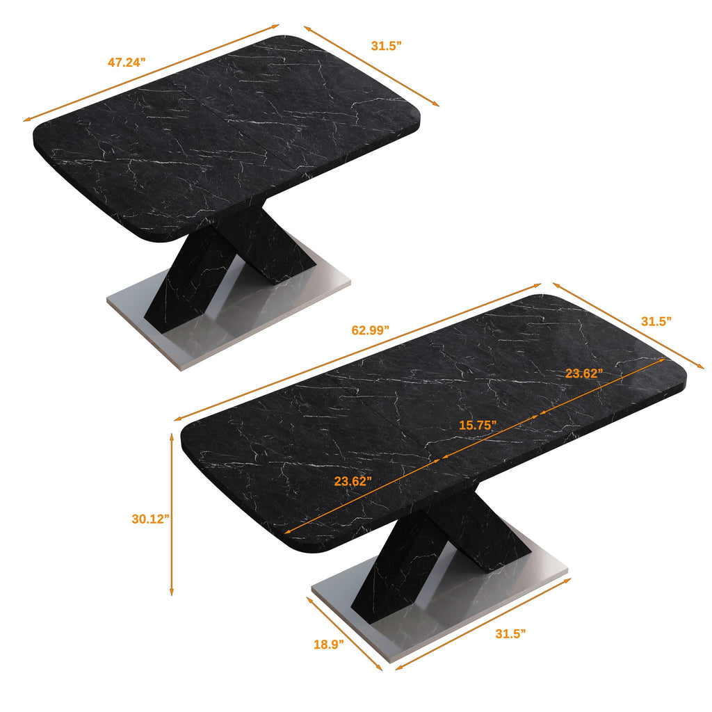 Modern Rectangle Dining Table With Stretchable TopAnd X Shape Legs