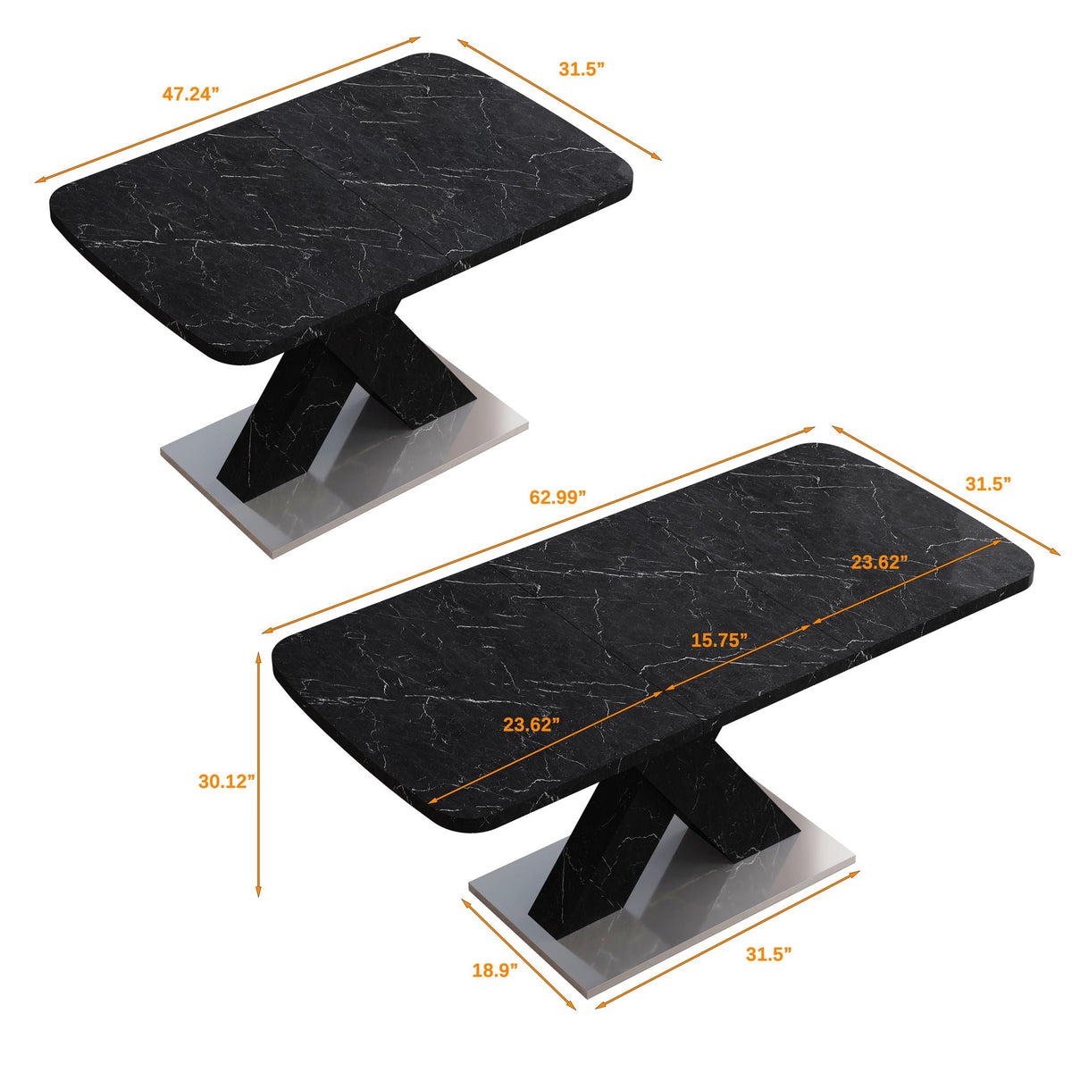 Modern Rectangle Dining Table With Stretchable TopAnd X Shape Legs
