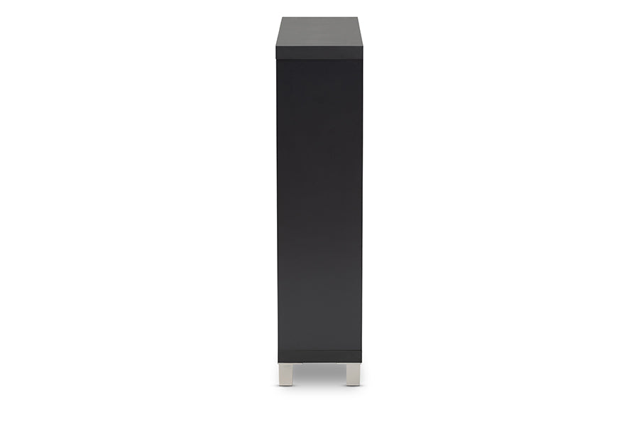 Baxton Studio Simms Modern and Contemporary Dark Grey Finished Wood Shoe Storage Cabinet with 4 Fold-Out Racks