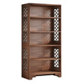 6 Tier Brown Mid Century Bookcase With X Design For Living Room - Brown