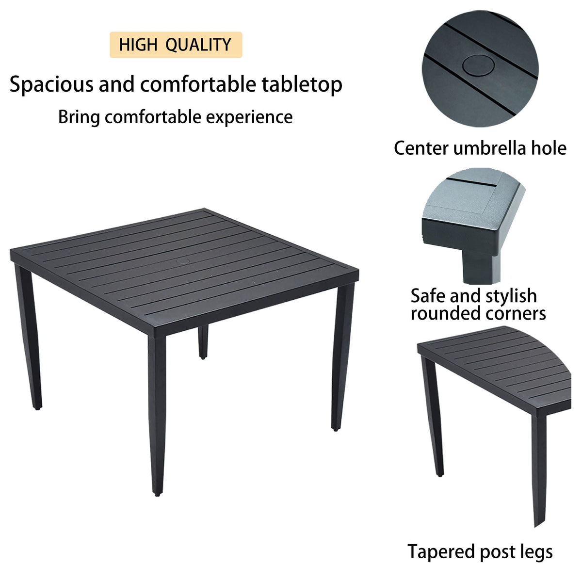 Outdoor Modern Dining Set, Chairs Sunbrella Cushioned And Dining Table With Umbrella Hole
