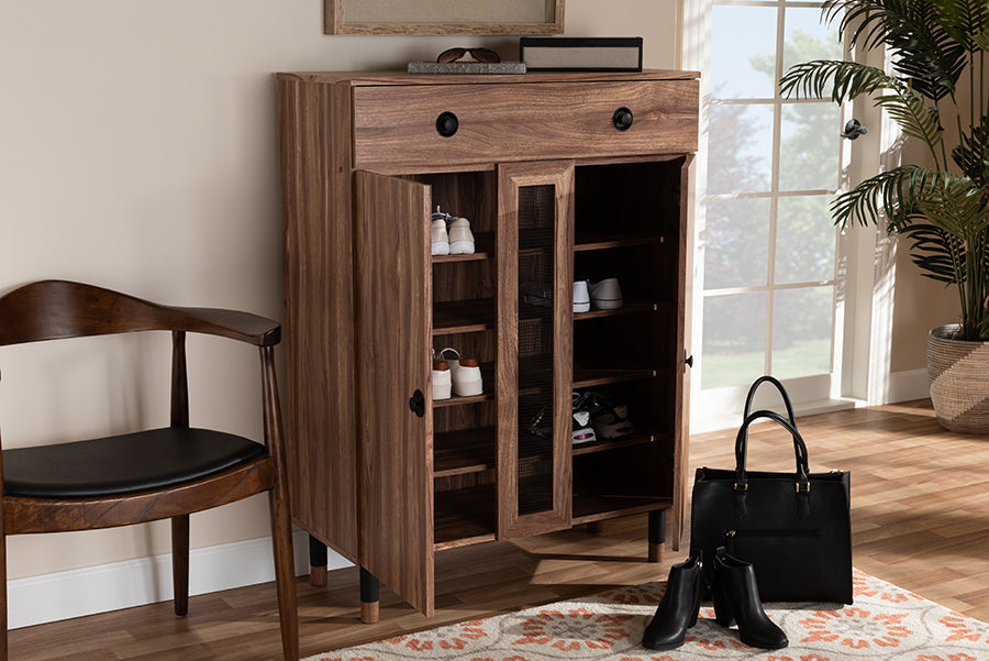 Baxton Studio Valina Modern and Contemporary 2-Door Wood Entryway Shoe Storage Cabinet with Drawer
