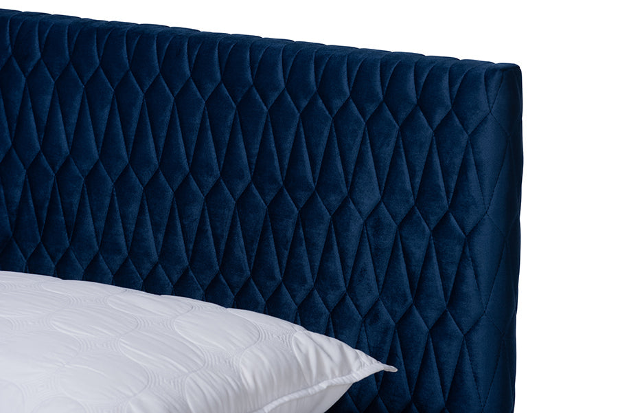 Baxton Studio Frida Glam and Luxe Royal Blue Velvet Fabric Upholstered Queen Size Bed