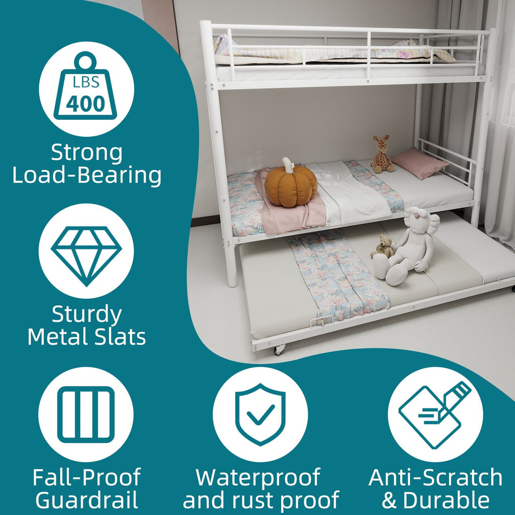 Bunk Bed For Kids, Convertible Frame With Ladders & Guardrail