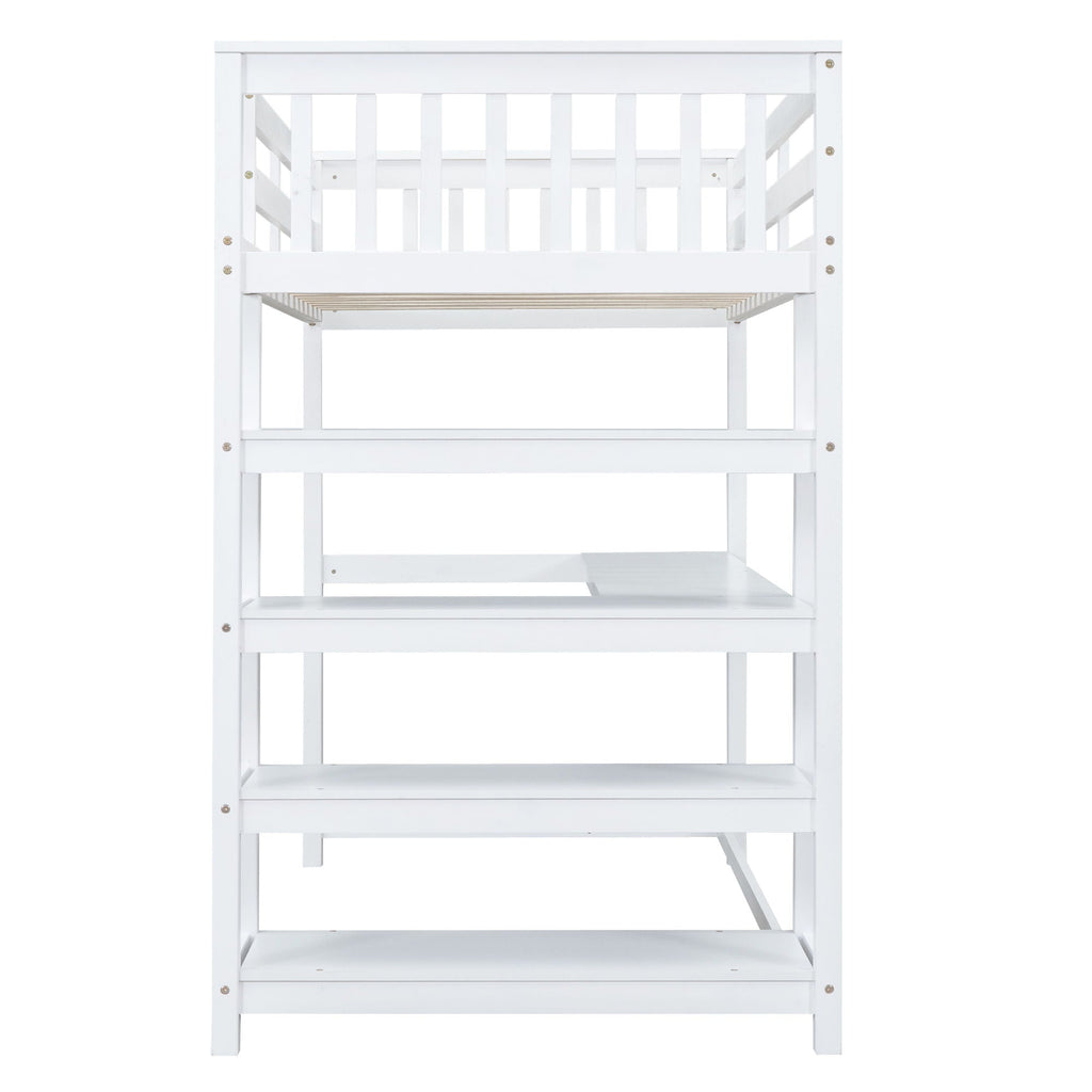Loft Bed With Storage Shelves And Under Bed Desk
