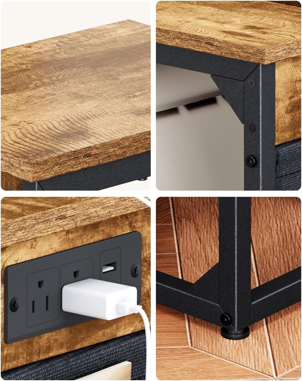 C-Shaped End Tables Set of 2, Small Couch Side Table with Fast-Charging Station, Sofa TV Tray Table with Storage Bag for Living Room, Bedroom, Bedside ET-BR-2