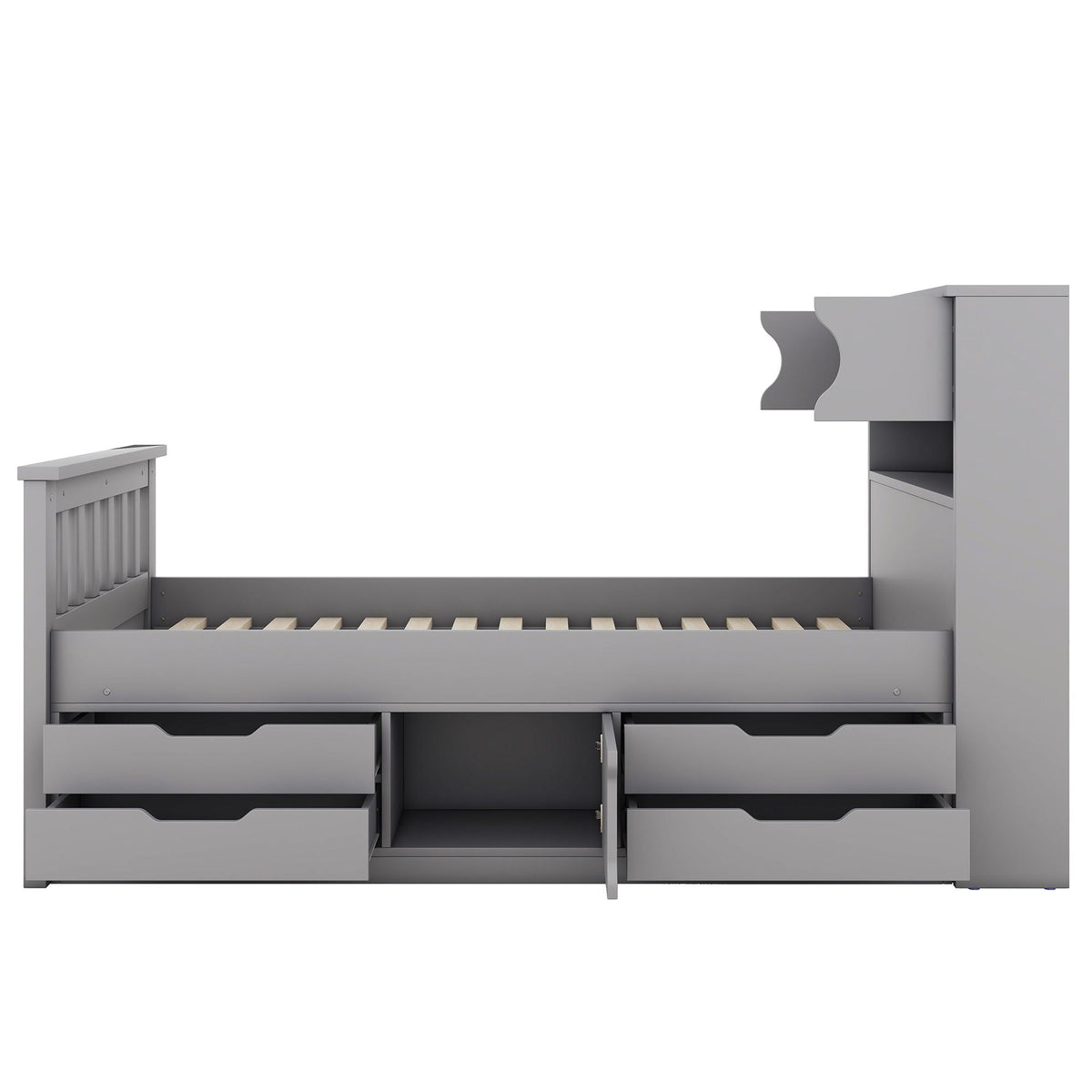 Captain Platform Bed Frame With Storage Bookcases, Shelves, And 4 Drawers