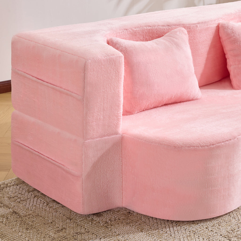 71-Inch Folding Sofa Bed in Pink Chenille with High-Density Foam