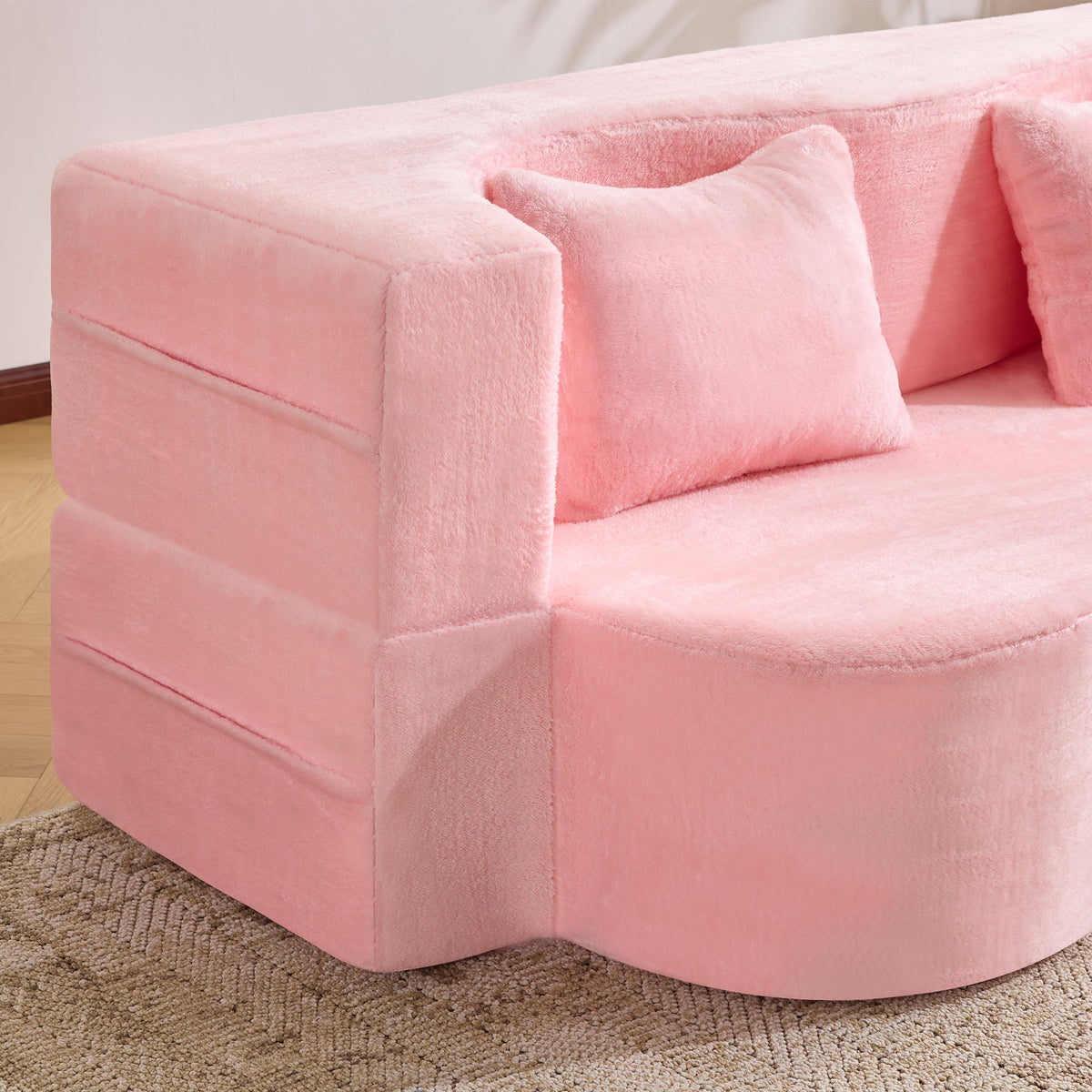 71-Inch Folding Sofa Bed in Pink Chenille with High-Density Foam