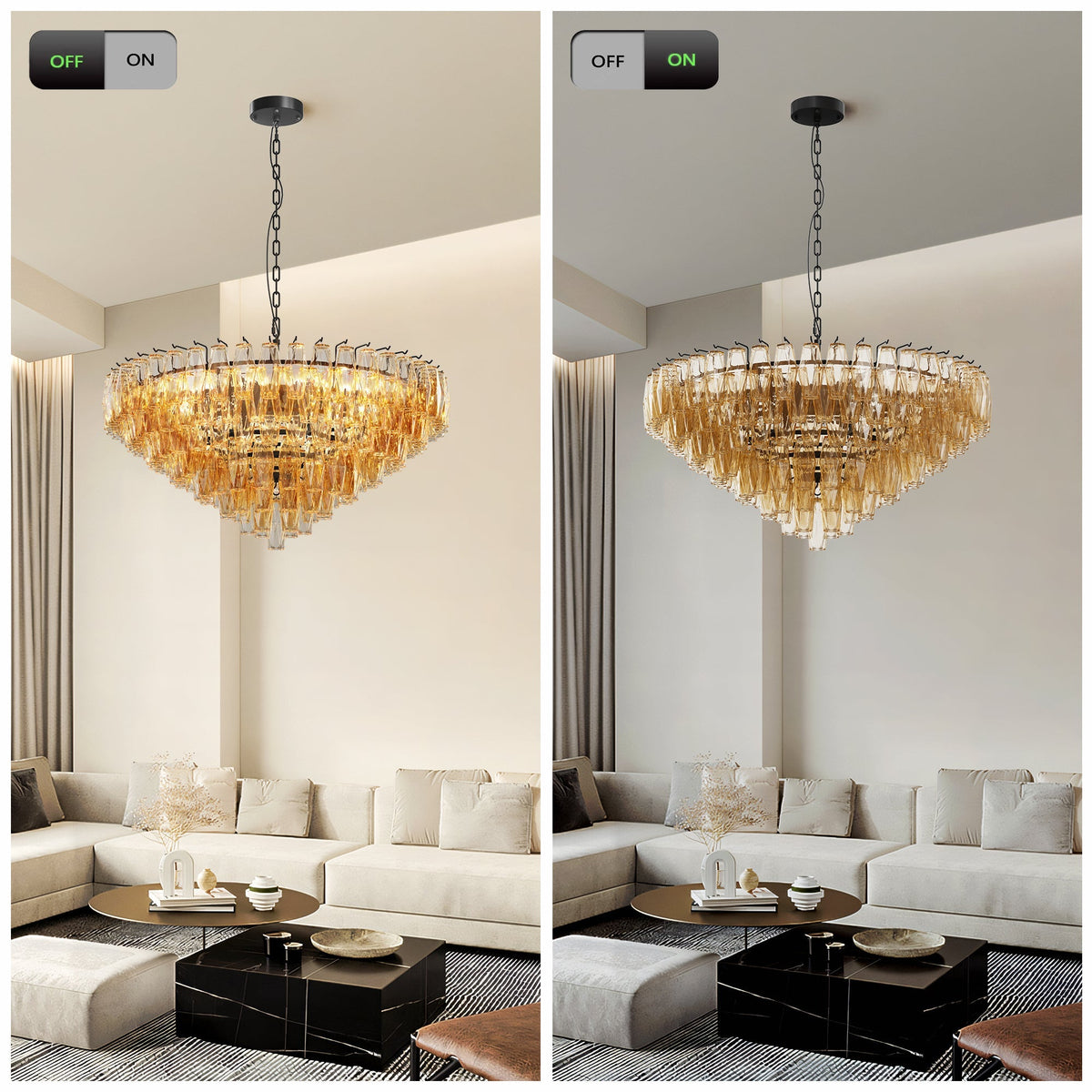 Modern Round 14-Light Black Chandelier with Smoke Glass Tubes