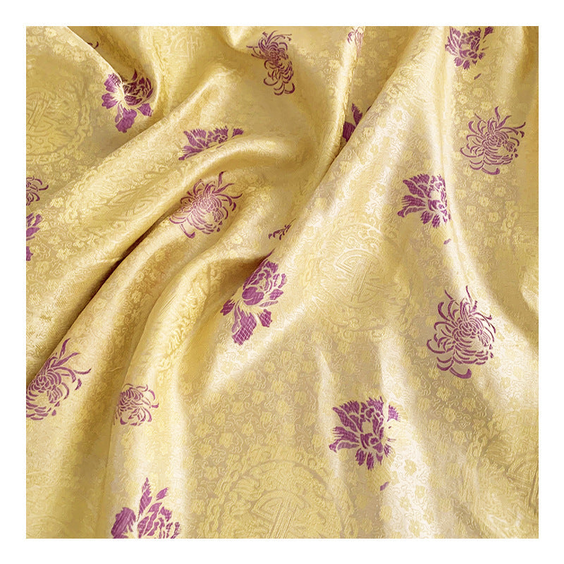 Handmade Nylon Yellow Satin Brocade Fabric