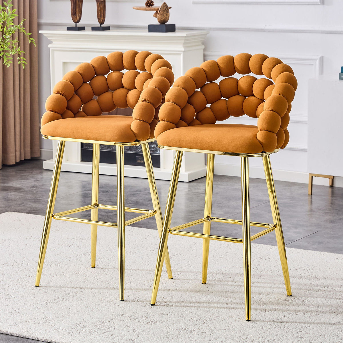 Bubble, Ball Chain Tufted Bar Chairs For Kitchen Island & Home Bar (Set of 2)