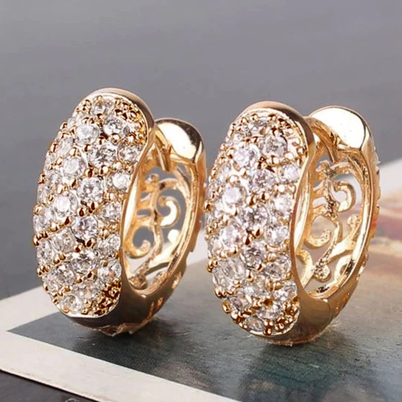 Women Hoop Earrings with Brilliant Cubic Zirconia Aesthetic Hollow Out Pattern Exquisite Female Earrings Wedding Jewelry