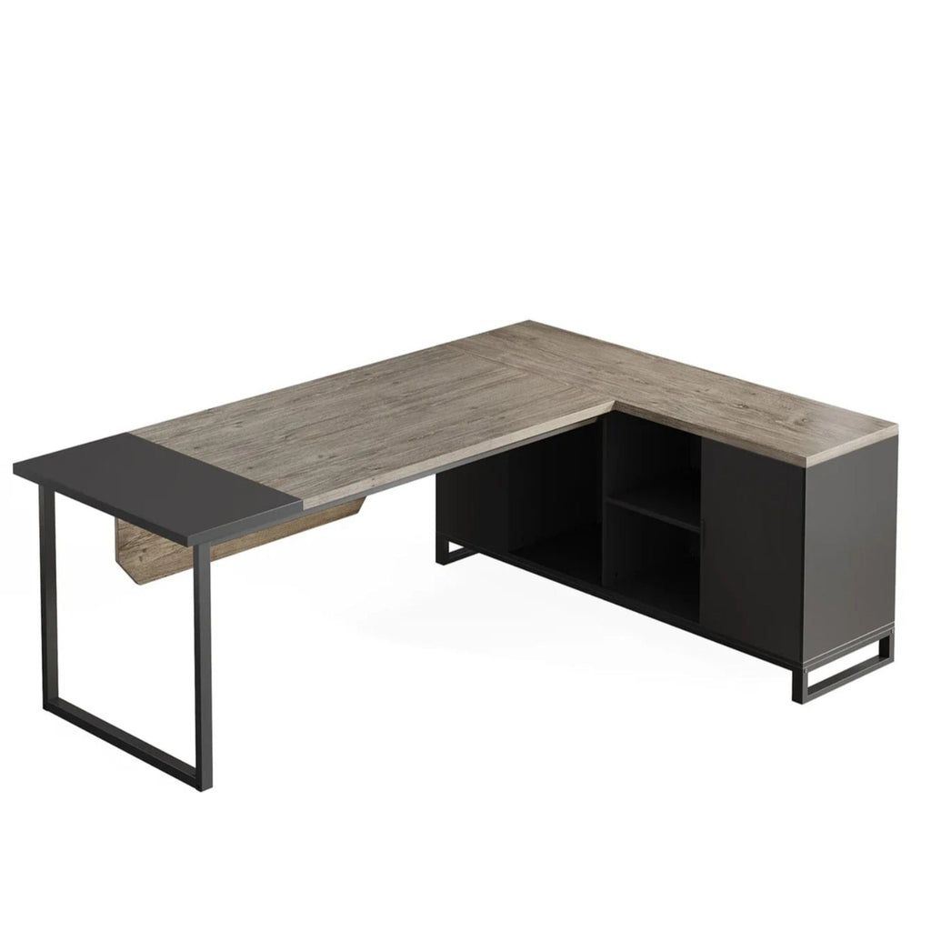 L-Shaped Executive Desk With File Cabinet, Computer Workstation With Storage