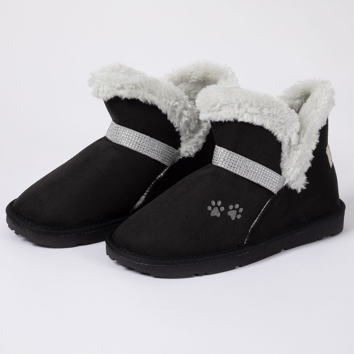 Paw Print Faux Suede Ankle Boots