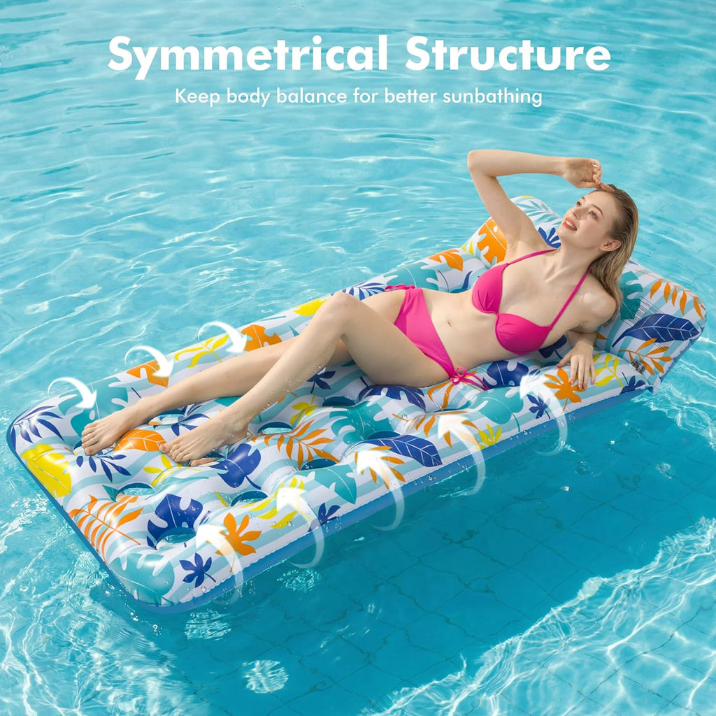 2 Pack Inflatable Pool Float Mat, Giant Pool Floats Adult Size with Headrest, Lake Float Raft Water Lounger, Multi-Purpose Swimming Pool Floats for Pool Party, Summertime Beach, Outdoor