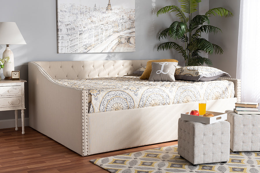 Baxton Studio Haylie Modern and Contemporary Beige Fabric Upholstered Queen Size Daybed