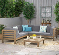 Oana Outdoor Wooden Sectional Set with Cushions, Dark Grey