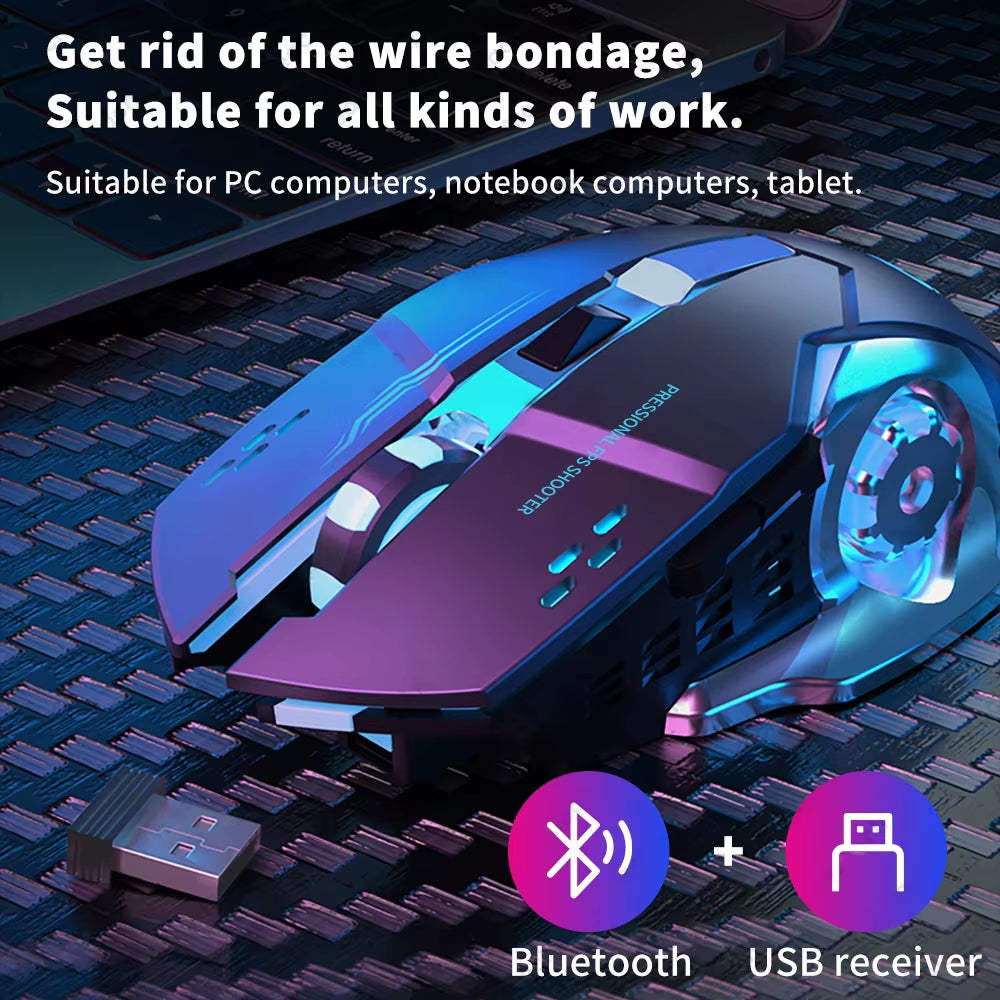 2.4G USB Wireless Bluetooth Mouse Ergonomic Silent Office Mice Rechargeable E-Sports Backlight Mouse for Computer Laptop Macbook