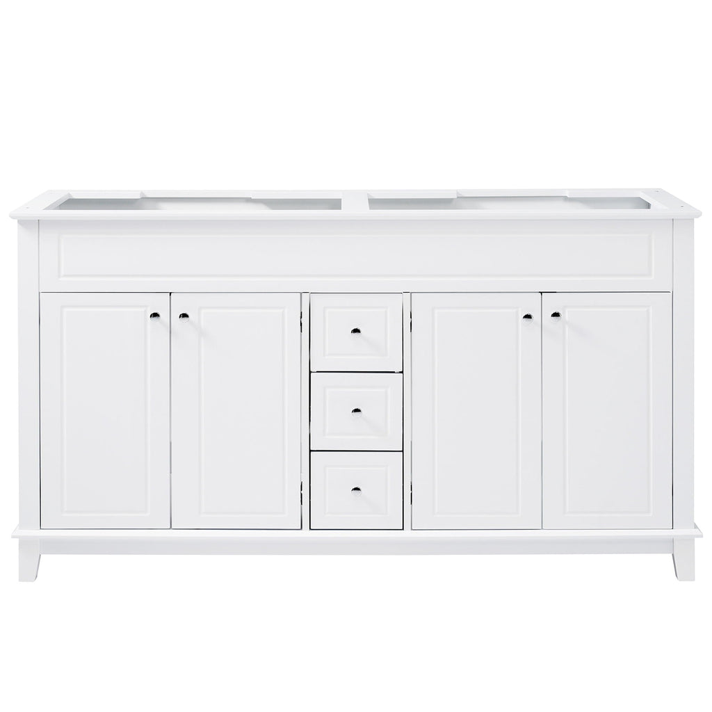 Bathroom Vanity Cabinet Only, 3 Drawers & 4 Doors With Double Layer Shelves - White