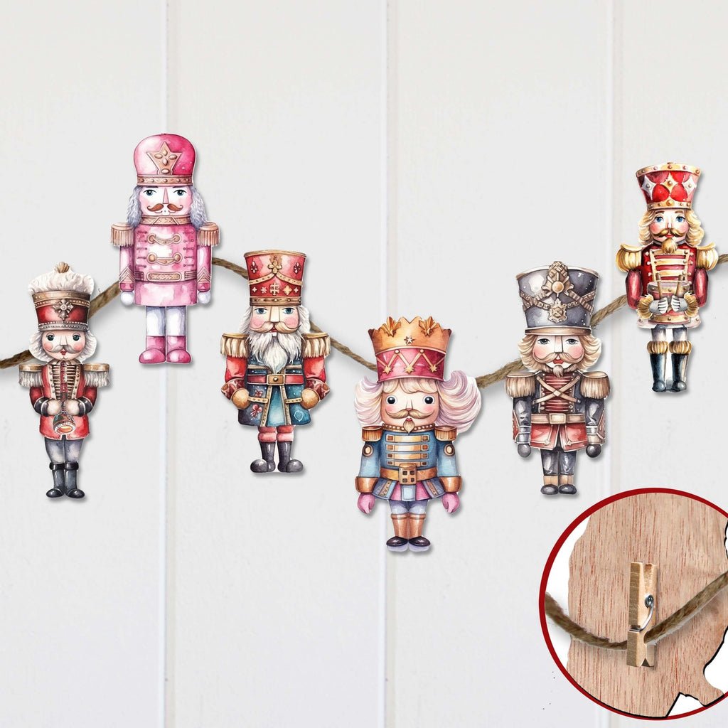 Nutcrackers Clip-On Eco Wood Decorative Ornaments Set of 6 by G. Debrekht - Christmas Decor - 8090008C-S6