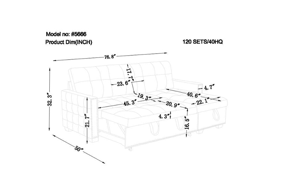Reversible Sectional Storage Sleeper Sofa Bed, L-Shape 2 Seat Sectional Chaise With Storage, Skin-Feeling Fabric