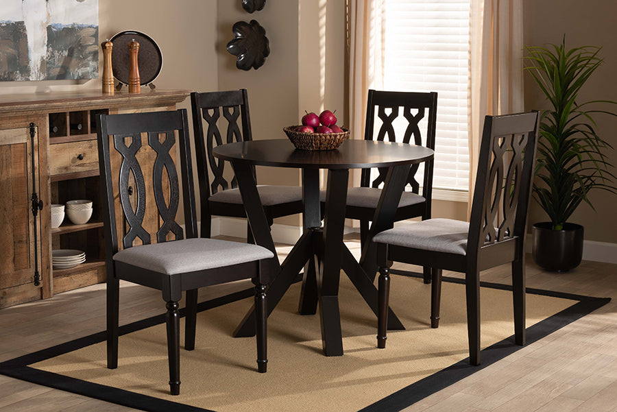 Baxton Studio Anise Modern and Contemporary Grey Fabric Upholstered and Dark Brown Finished Wood 5-Piece Dining Set