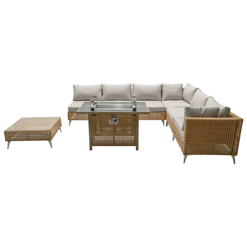 K&K 8-Piece Patio Furniture Set with Fire Pit Table