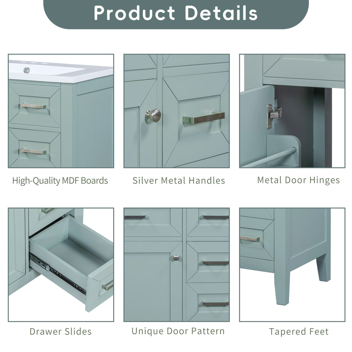 30" Bathroom Vanity Without Sink, Cabinet Base Only, Bathroom Cabinet With Drawers - Green