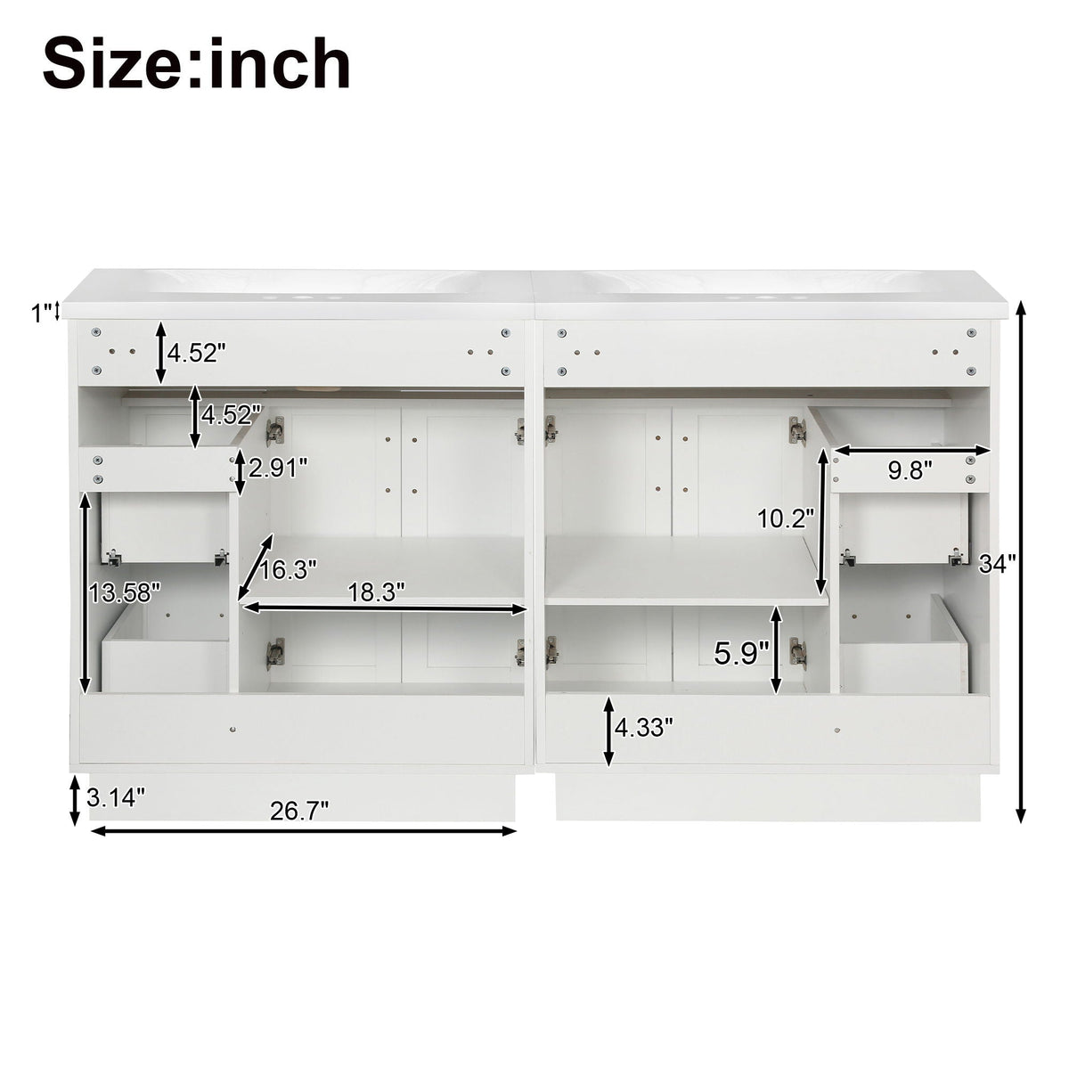 Bathroom Vanity With 2 Doors, 2 Drawers, Adjustable Shelf, Hidden Slides & Soft Close Hinges