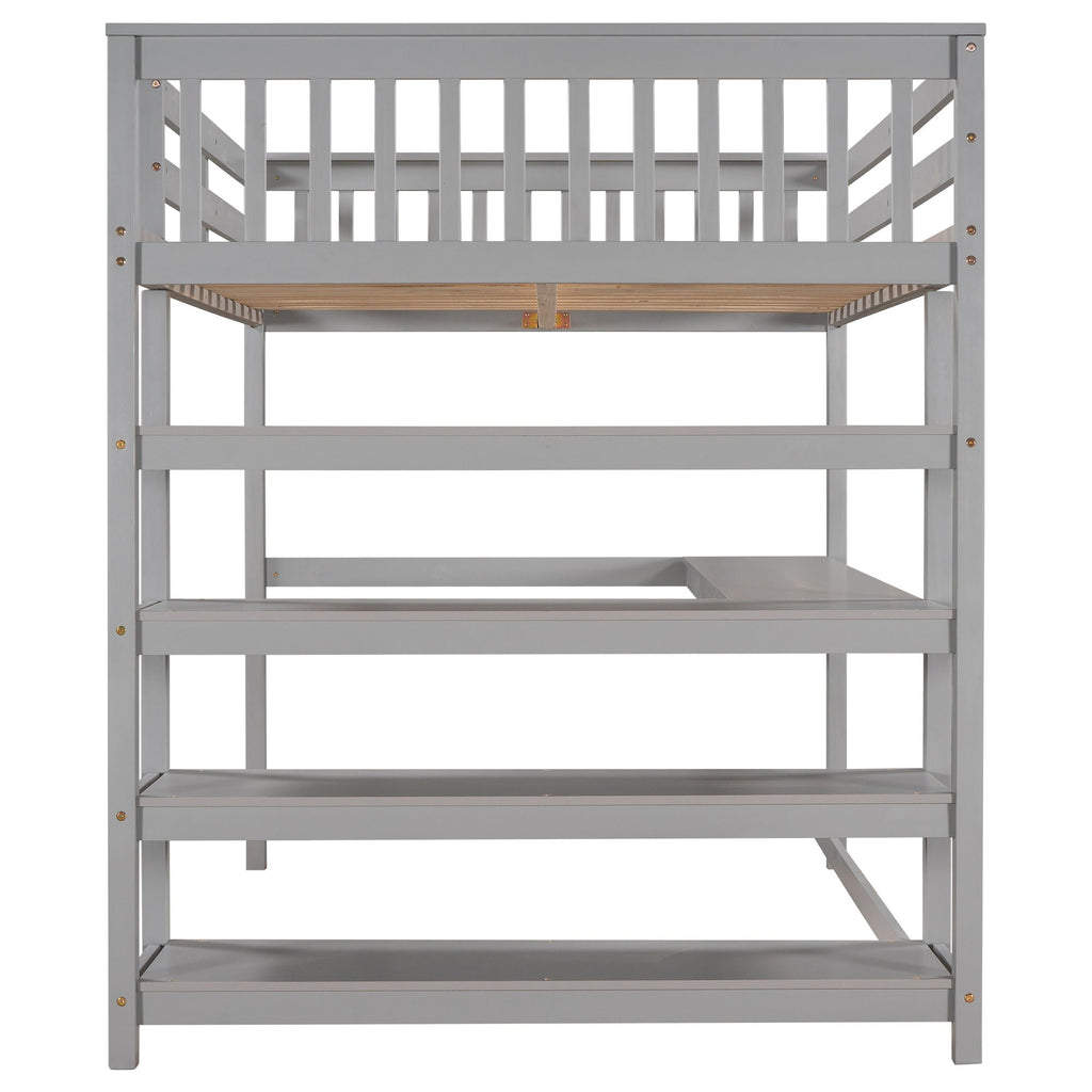 Loft Bed With Storage Shelves And Under Bed Desk
