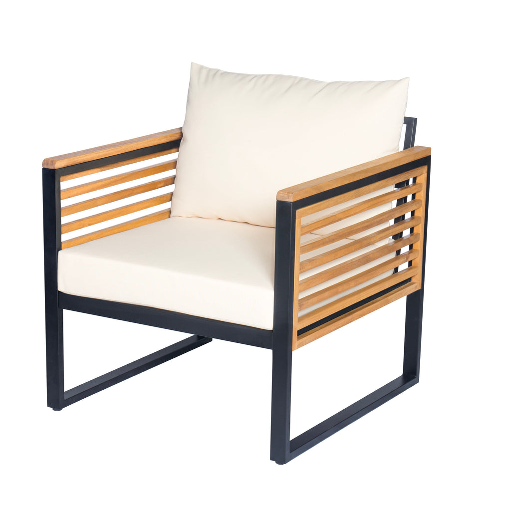 Outdoor 4-Piece Acacia Wood and Metal Patio Sofa Set