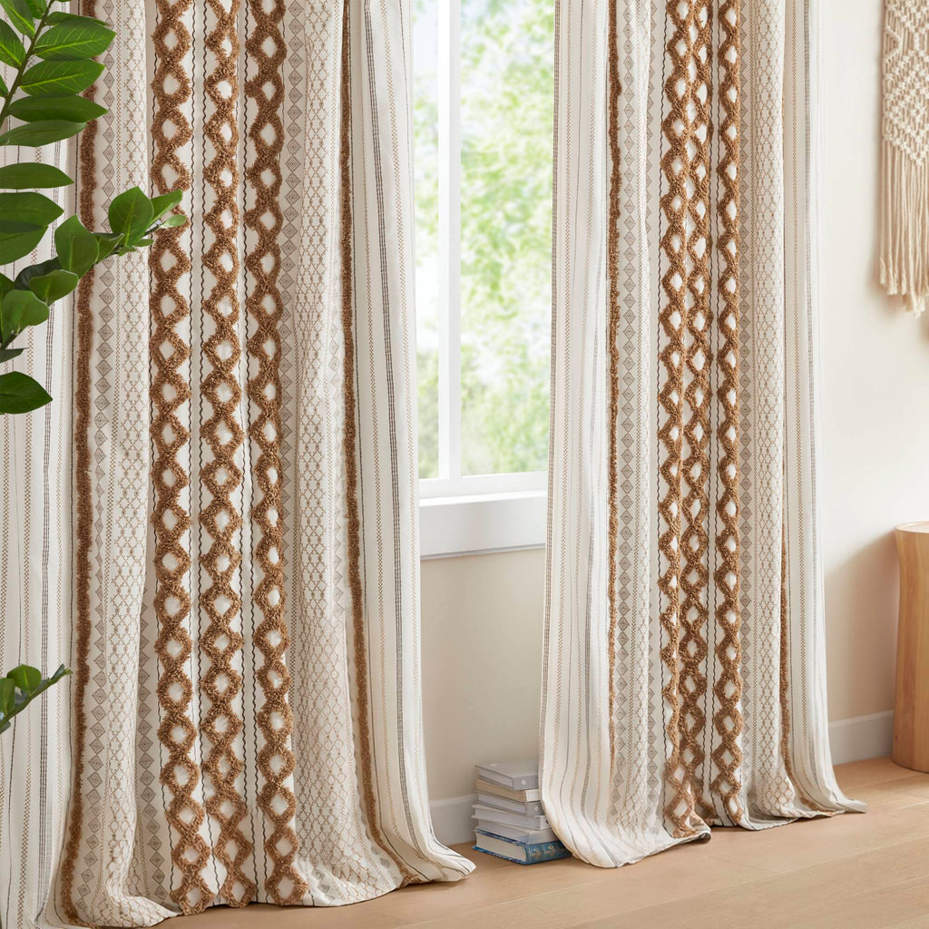 1 PC 50x84' Cotton Printed Window Panel with Chenille Stripe and Lining
